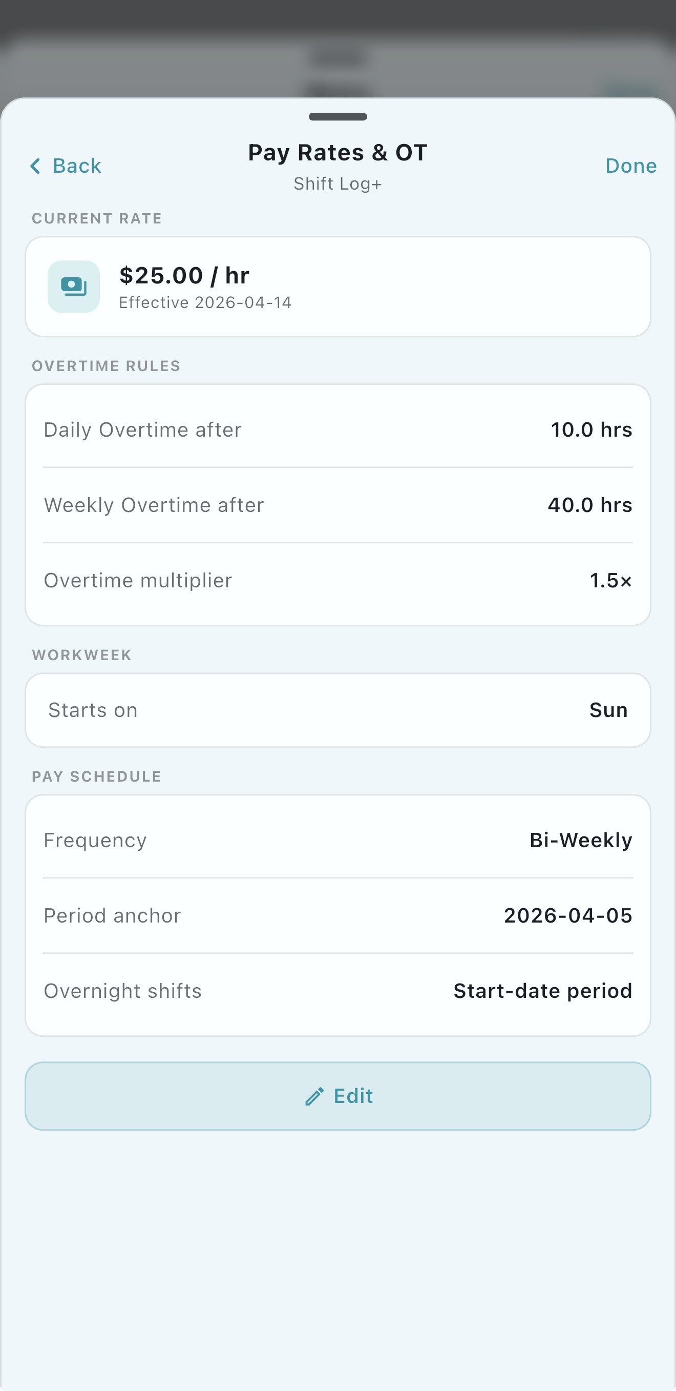 Shift Log+ screenshot: PayRates.jpg
