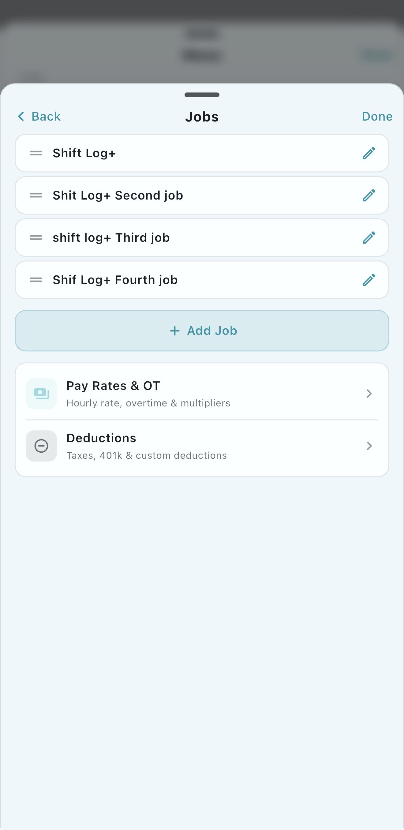 Shift Log+ screenshot: multiJobs.jpg