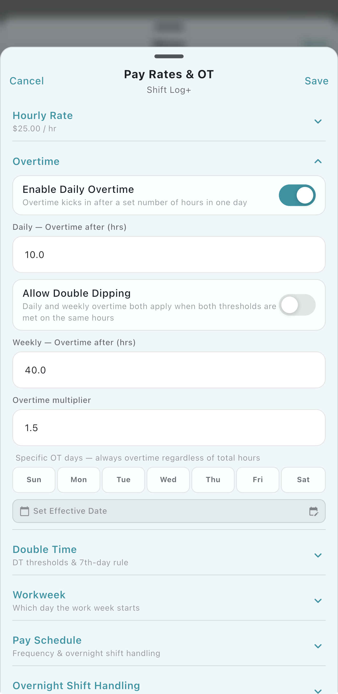 Shift Log+ screenshot: overtime1.png