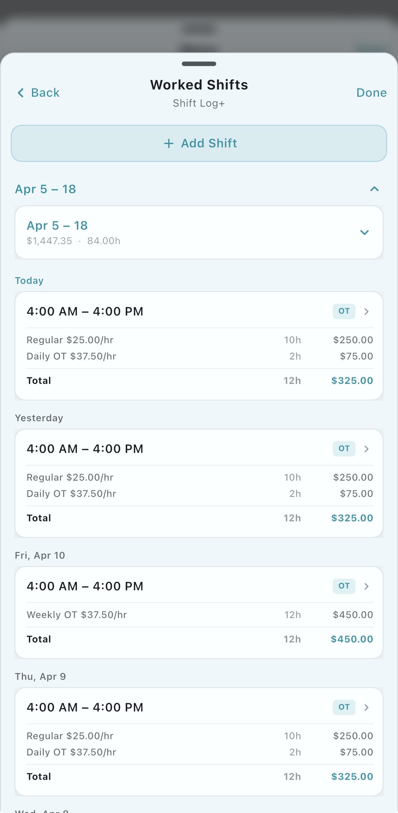 Shift Log+ screenshot: overtime2.jpg