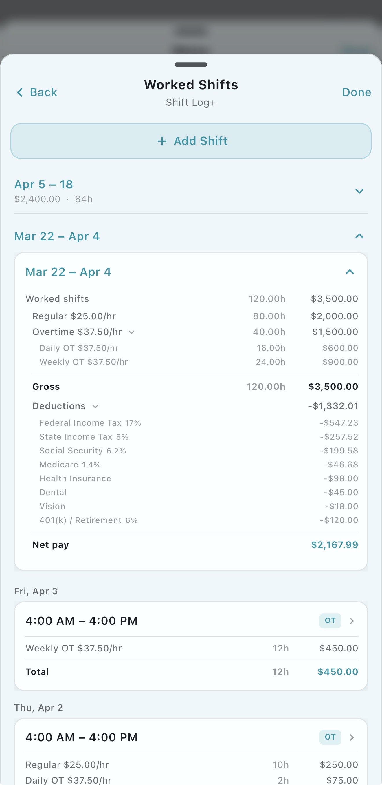 Overtime tracking screenshot