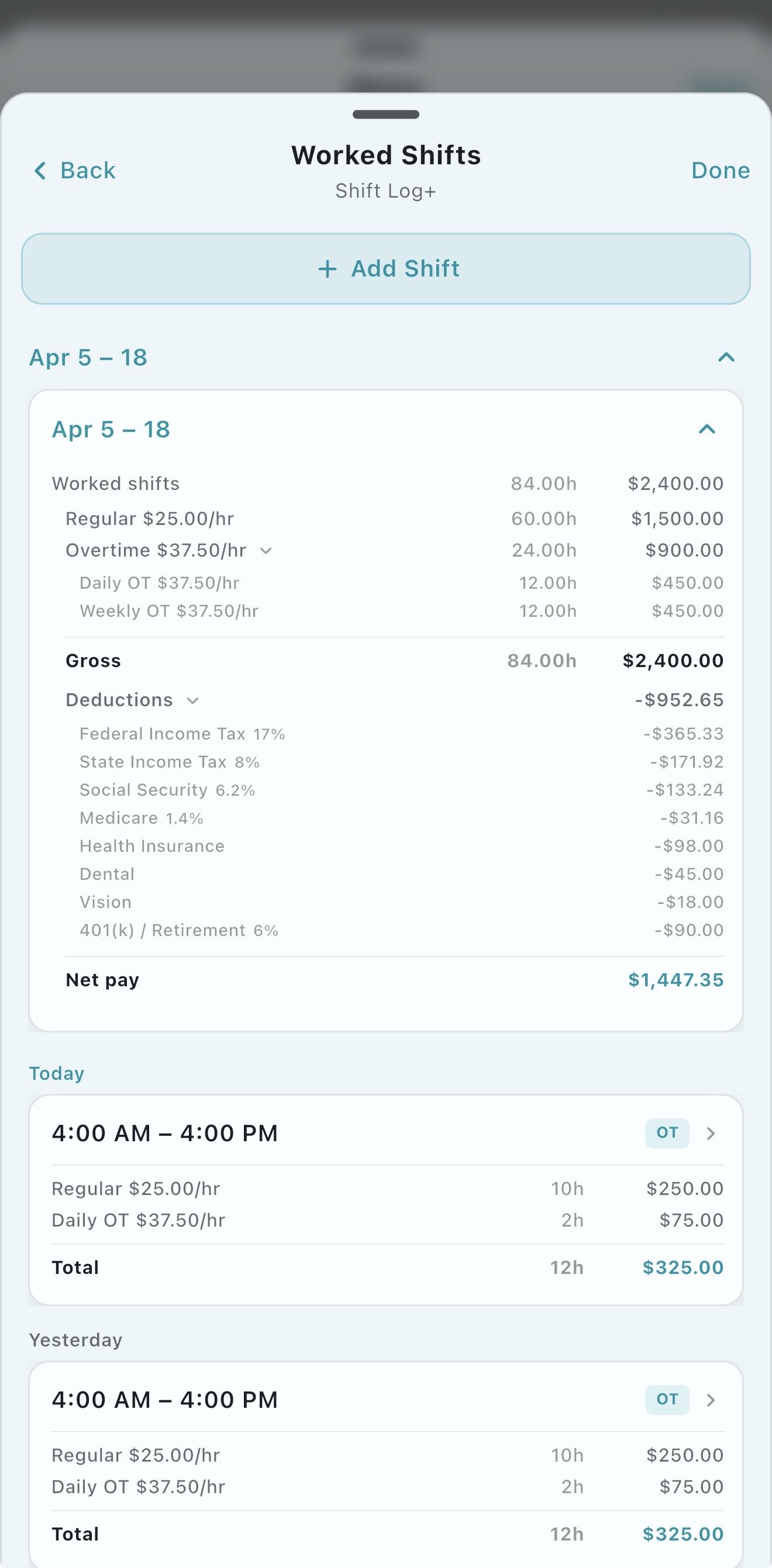 Paycheck estimate screenshot